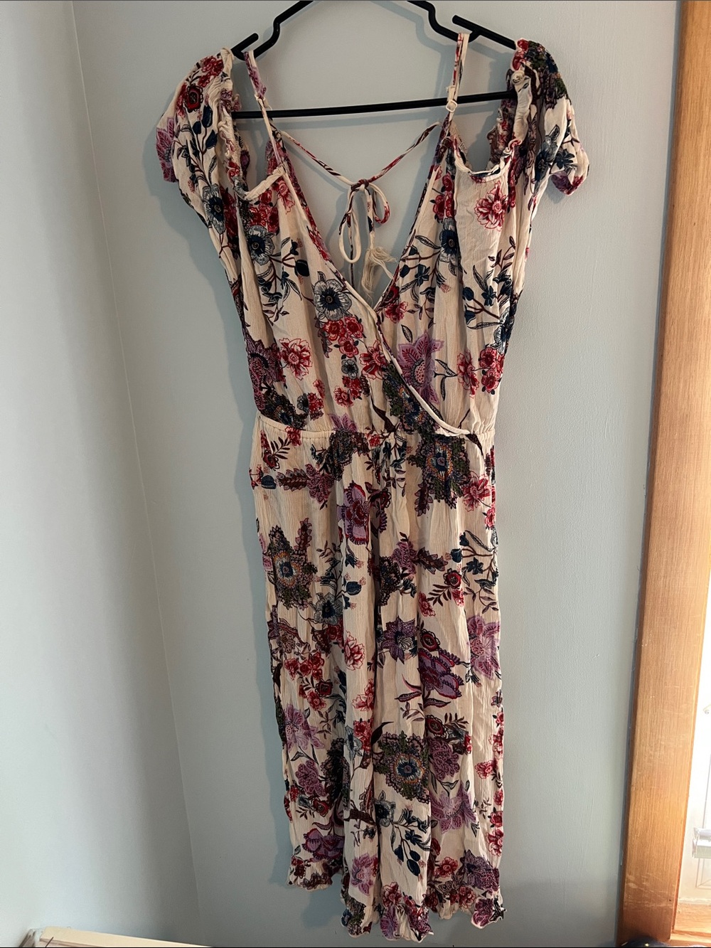 Patrons of Peace Cream Flowy Floral Romper with Tie-Back